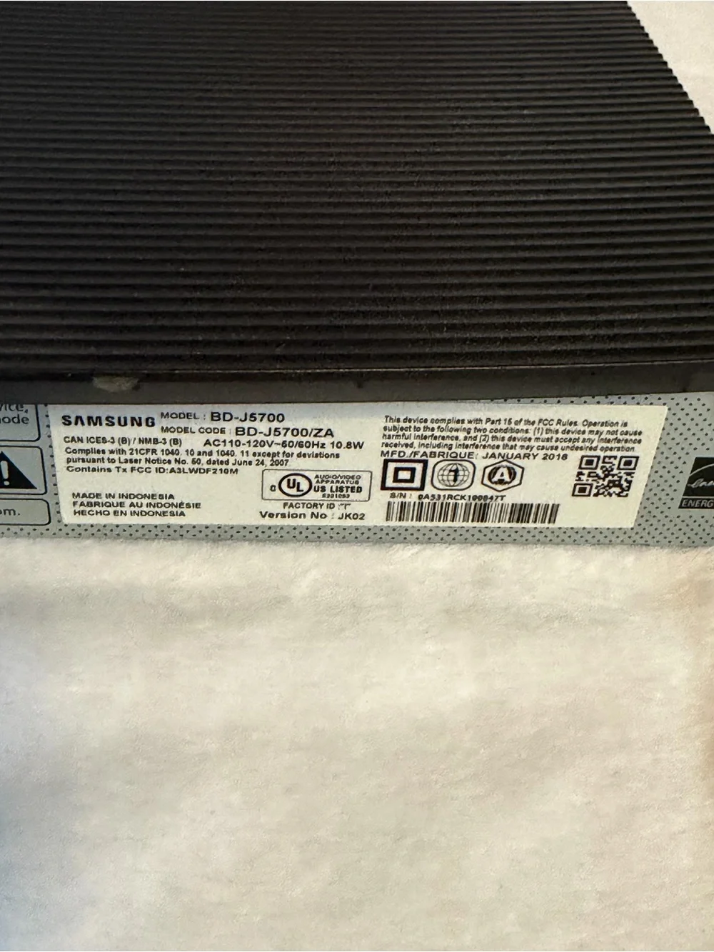 Samsung BD-J5700 Blu-ray Disc Player - Tested and Works